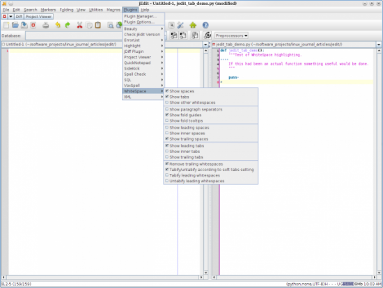 Figure 1. WhiteSpace Plugin Settings and at Work