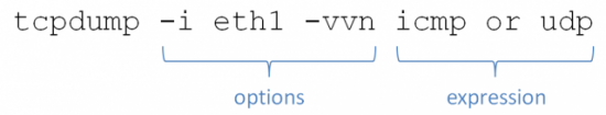 tcpdump -i eth1 -vvn icmp or udp (where 