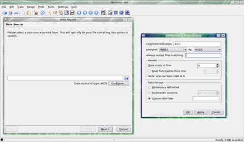 kst Toolbar, Data Source and Configure Data Source Window