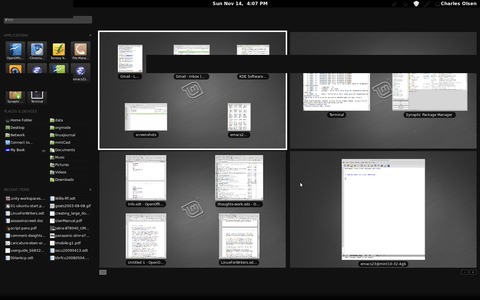 The GNOME Shell Activities Overview with Four Workspaces