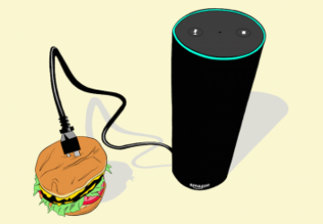 Drawing of an Alexa plugged in to a hamburger