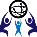 three abstract figures holding a sphere
