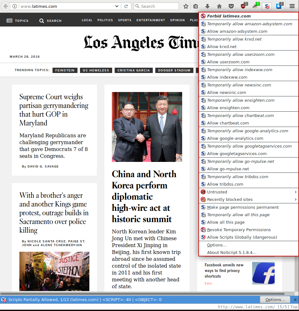NoScript Output from LA Times Website